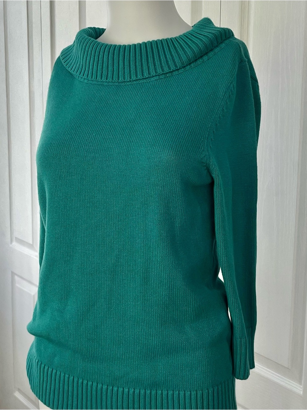Talbots Pullover Sweater boat Neck 3/4 Sleeve Teal Green Cotton/Rayon PL
